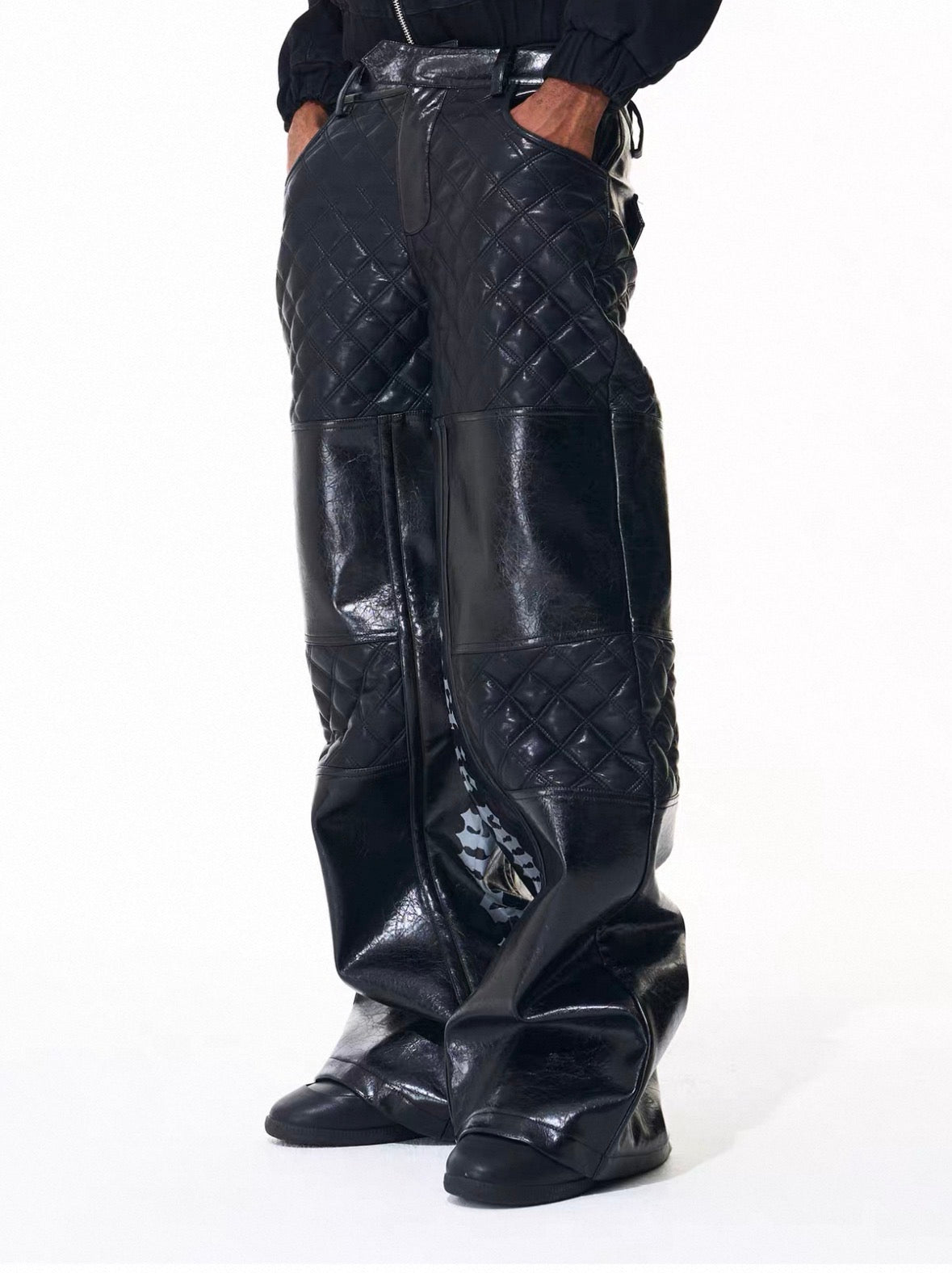 FOURTH3EX PU Leather Wide Pants