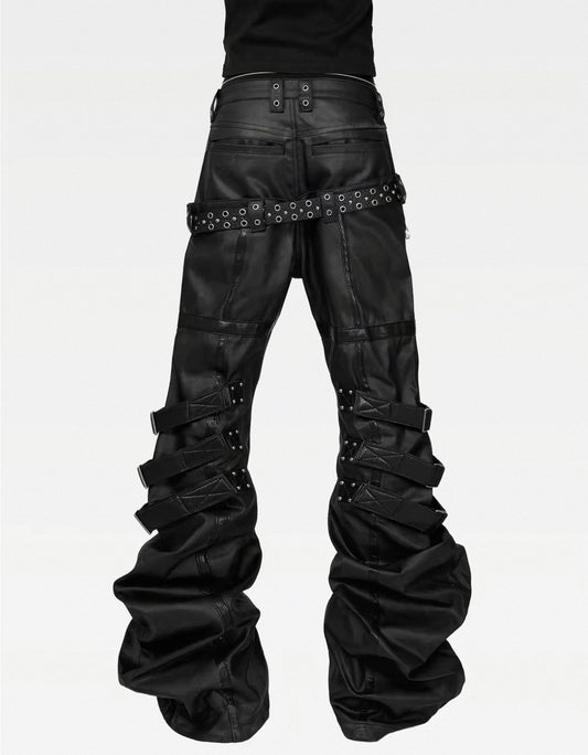 Waxed Layered Strap Skinny Pants