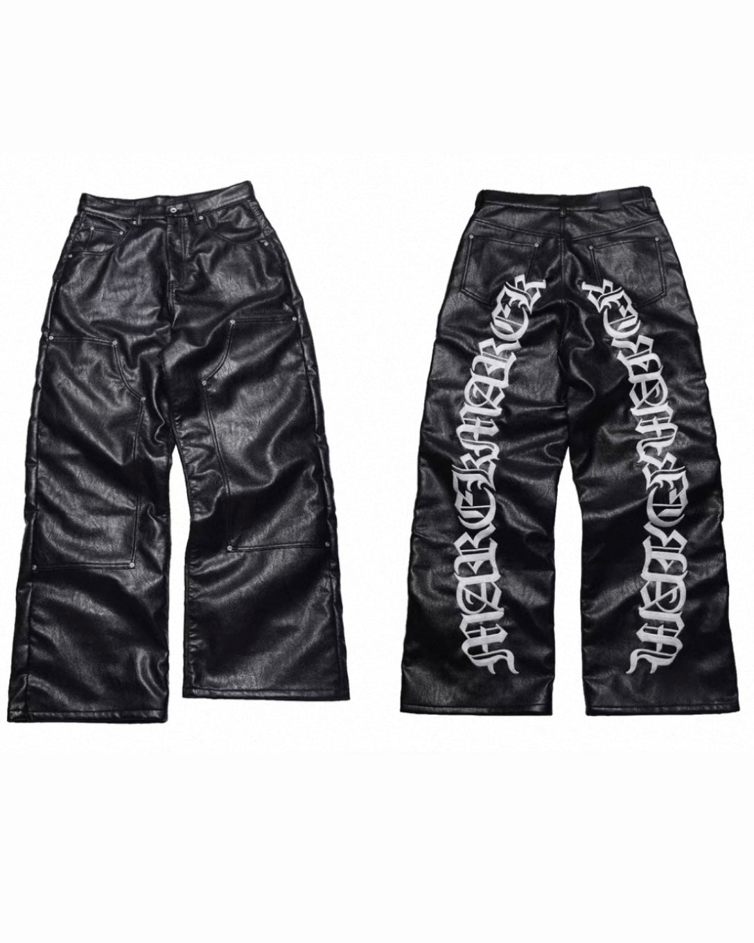 GROUPMAREK PU Leather Lettering Pants – SELFISH