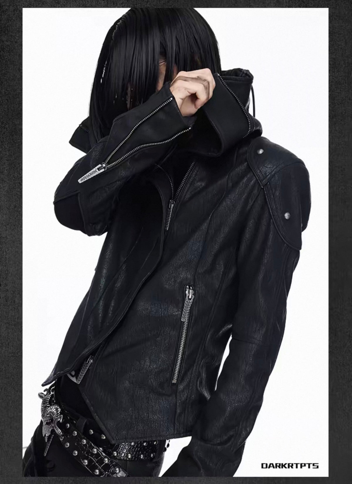 Asymmetric Split Stand Collar Leather Jacket