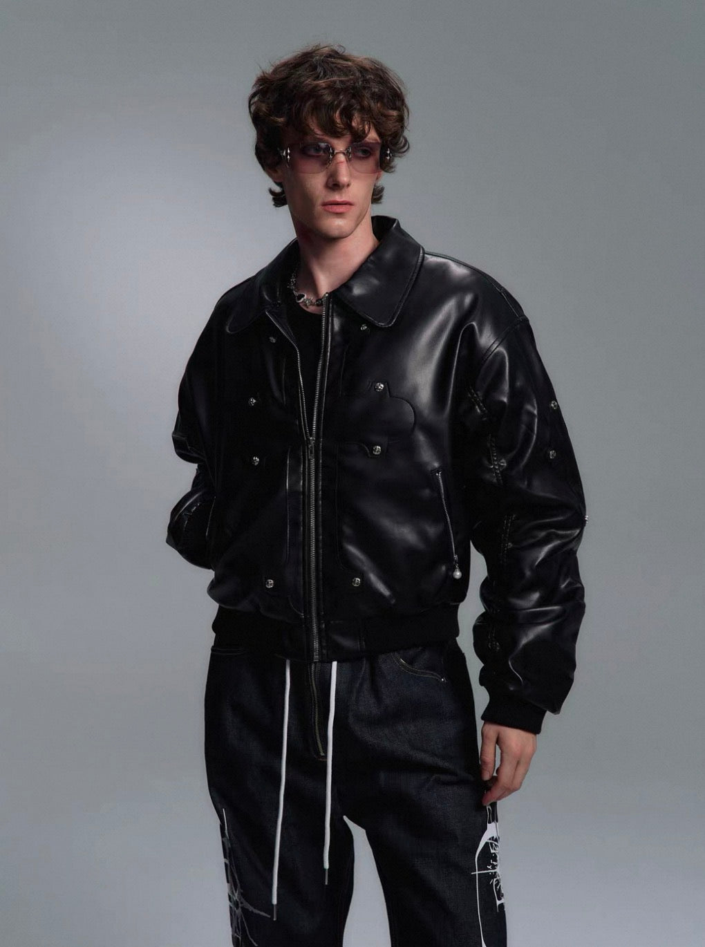 PAIKI PU Leather Bomber Jacket