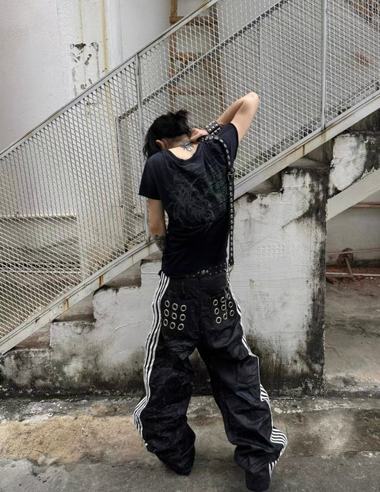 99CLUB PU Leather Line Pants