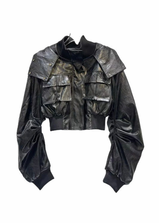 SELFISH SELECT Cropped PU Leather Jacket