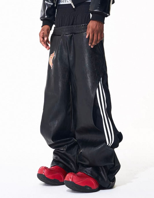 FOURTH3EX Double Waist PU Leather Pants