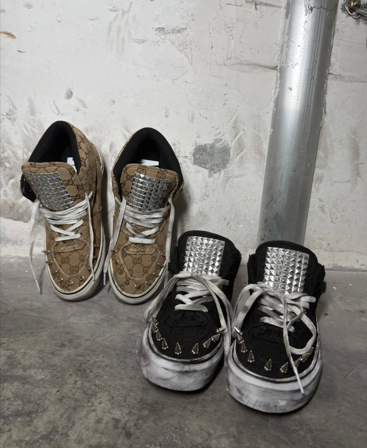 Studded Floral Canvas High Top Sneakers