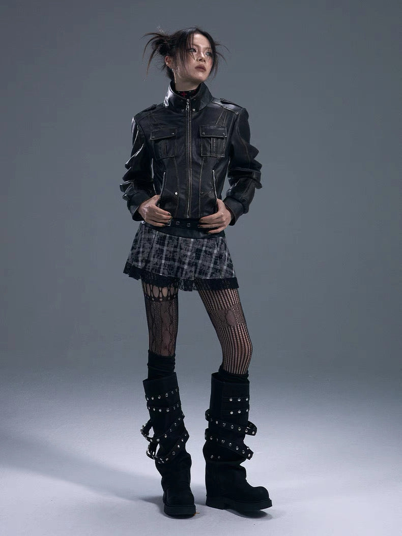 FRUSTRATION GARDEN Cropped PU leather Jacket