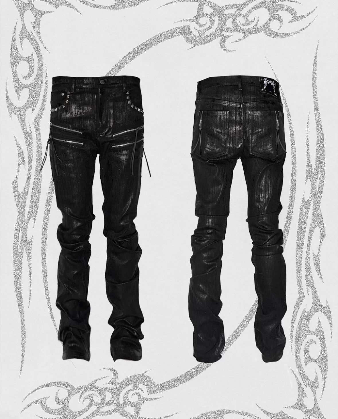 Waxed Coated Studded Skinny Jeans