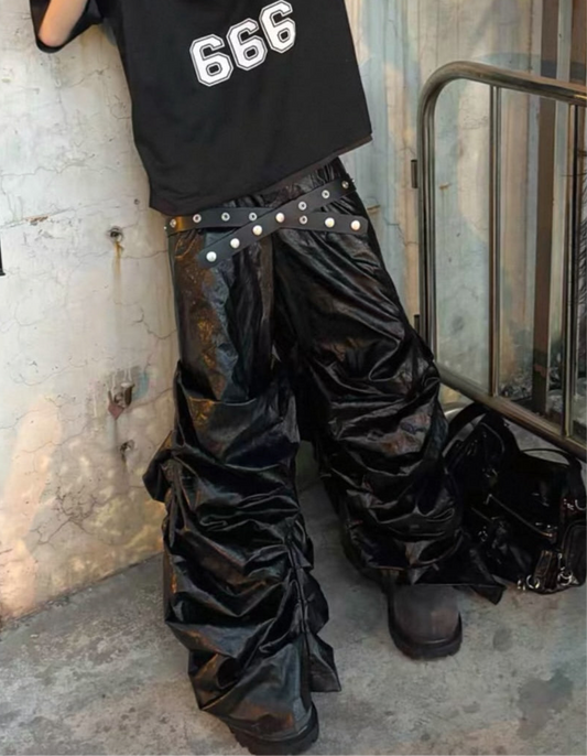 STARTEXCEEDEND Pleats Wide Leather Pants