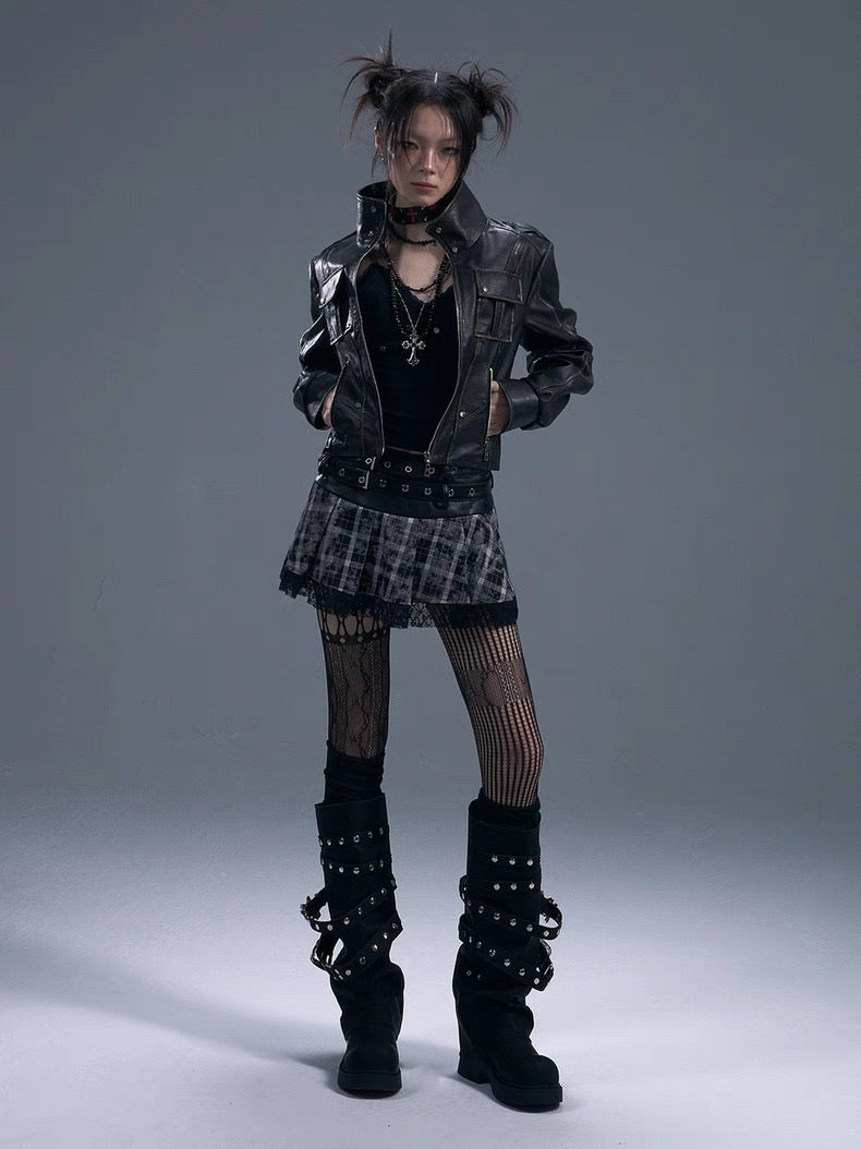 FRUSTRATION GARDEN Cropped PU leather Jacket