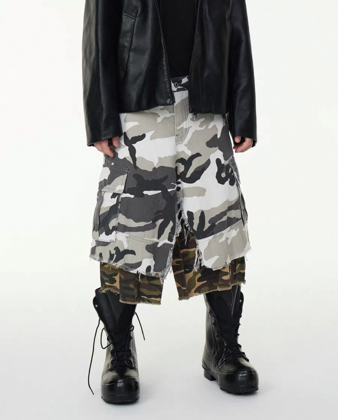 ASTT STUDIO Layered camo Half pants