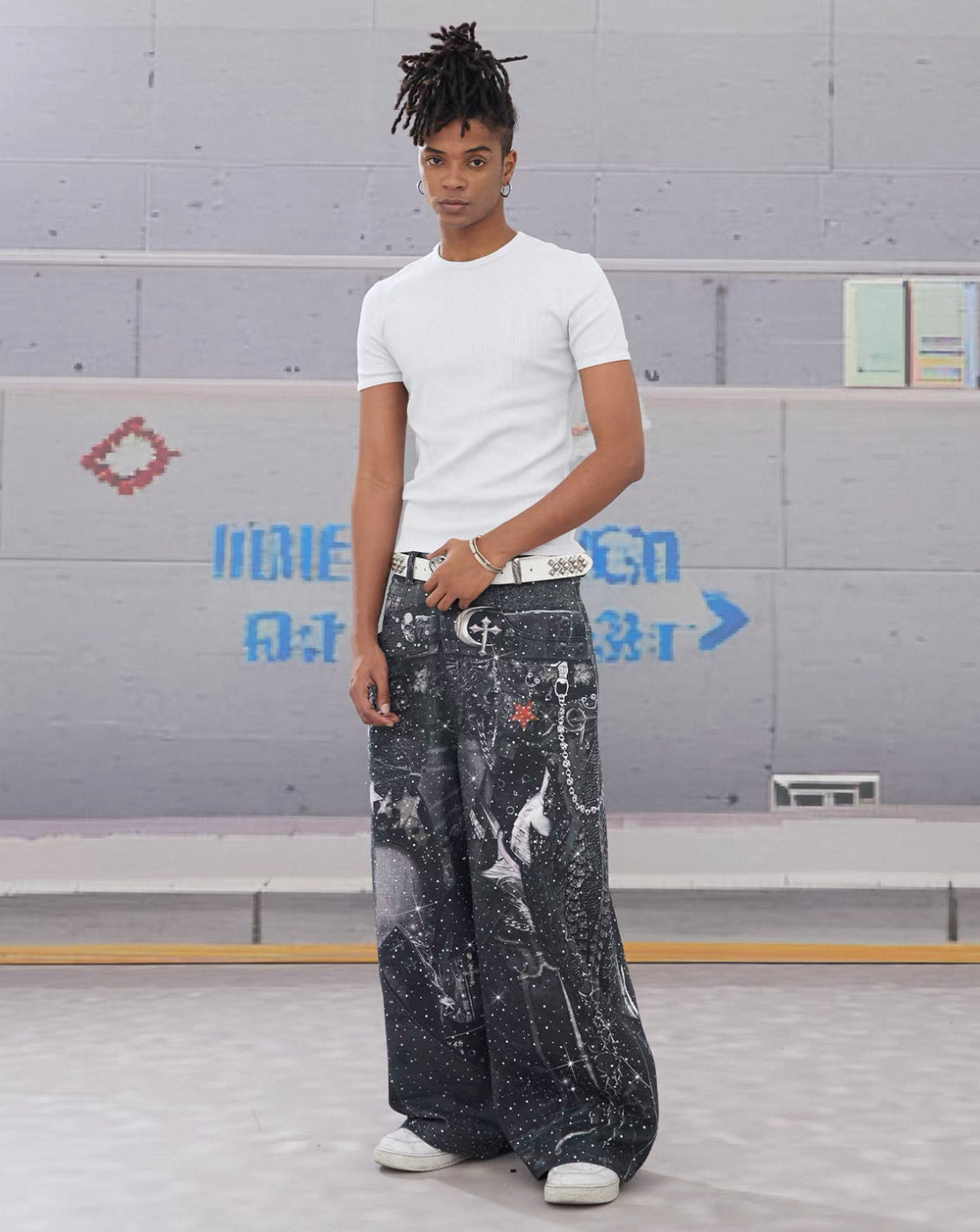 DND4DES Line Stone Print Distressed Denim Jeans