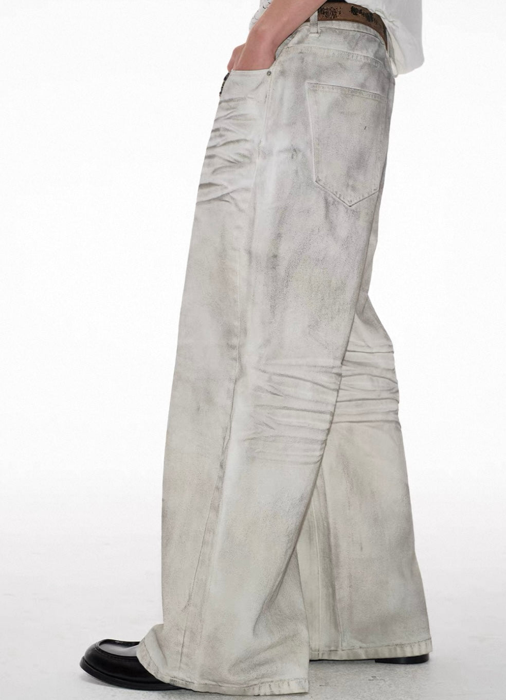 JCAESAR Distressed White Wide-Leg Denim