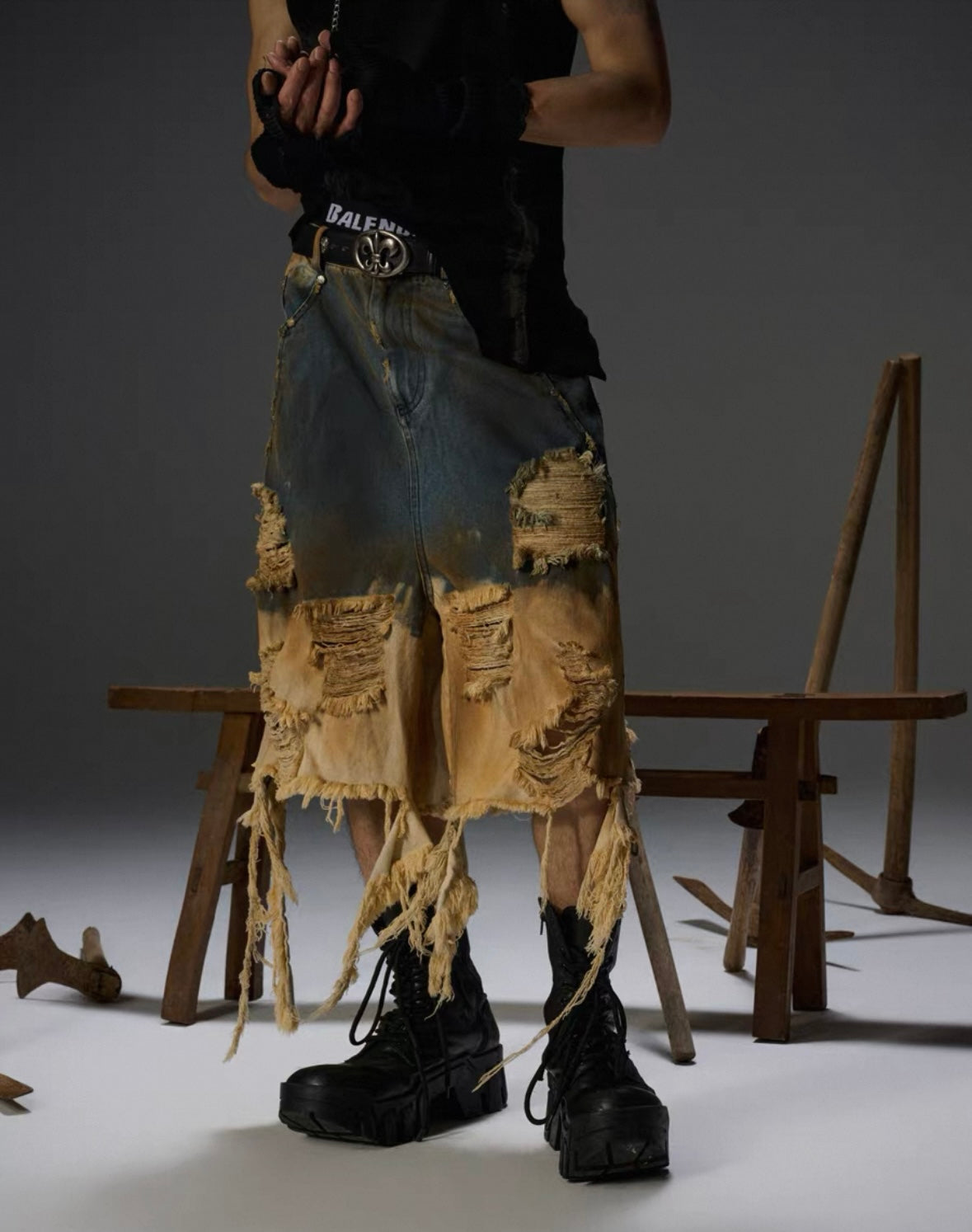 FLYERRER Clash denim Half pants