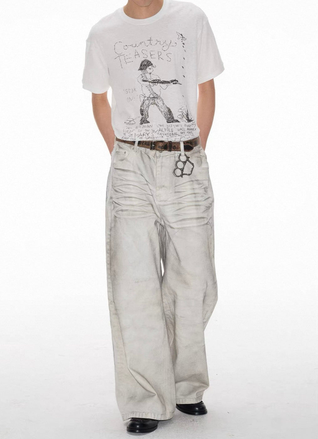 JCAESAR Distressed White Wide-Leg Denim
