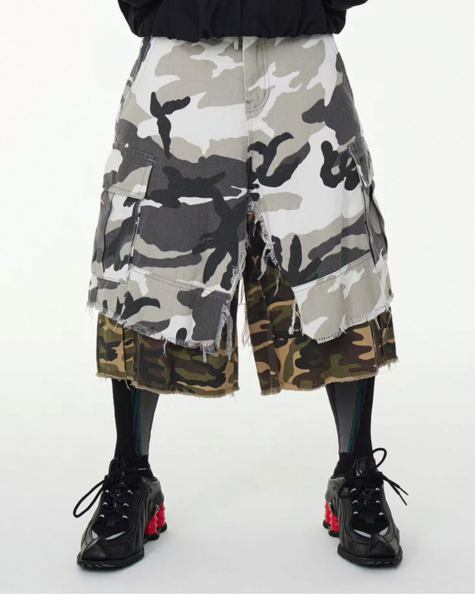 ASTT STUDIO Layered camo Half pants