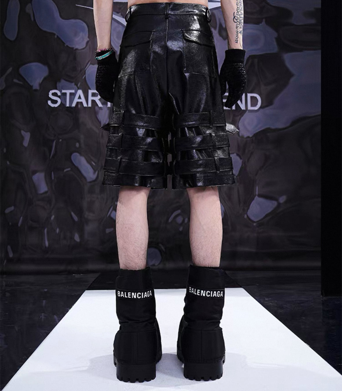 STARTEXCEEDEND PU Leather Half Pants