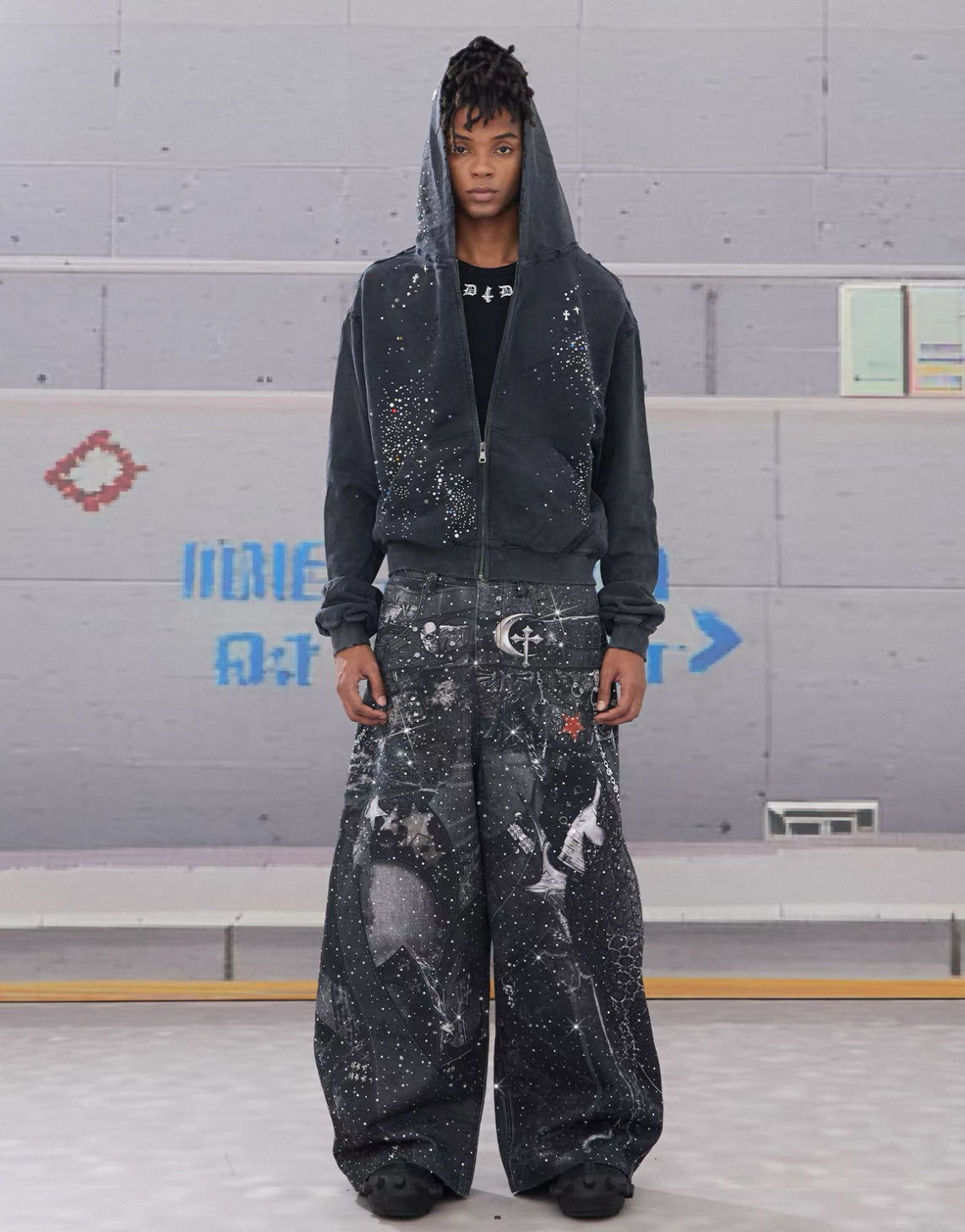 DND4DES Line Stone Print Distressed Denim Jeans
