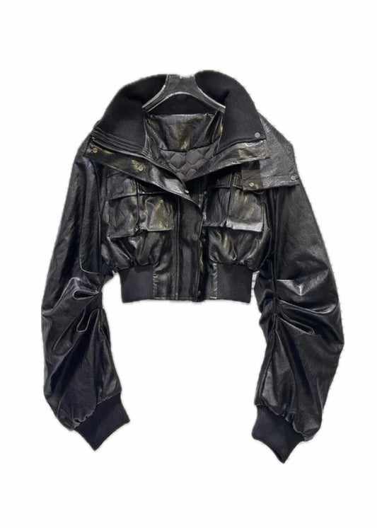 SELFISH SELECT Cropped PU Leather Jacket