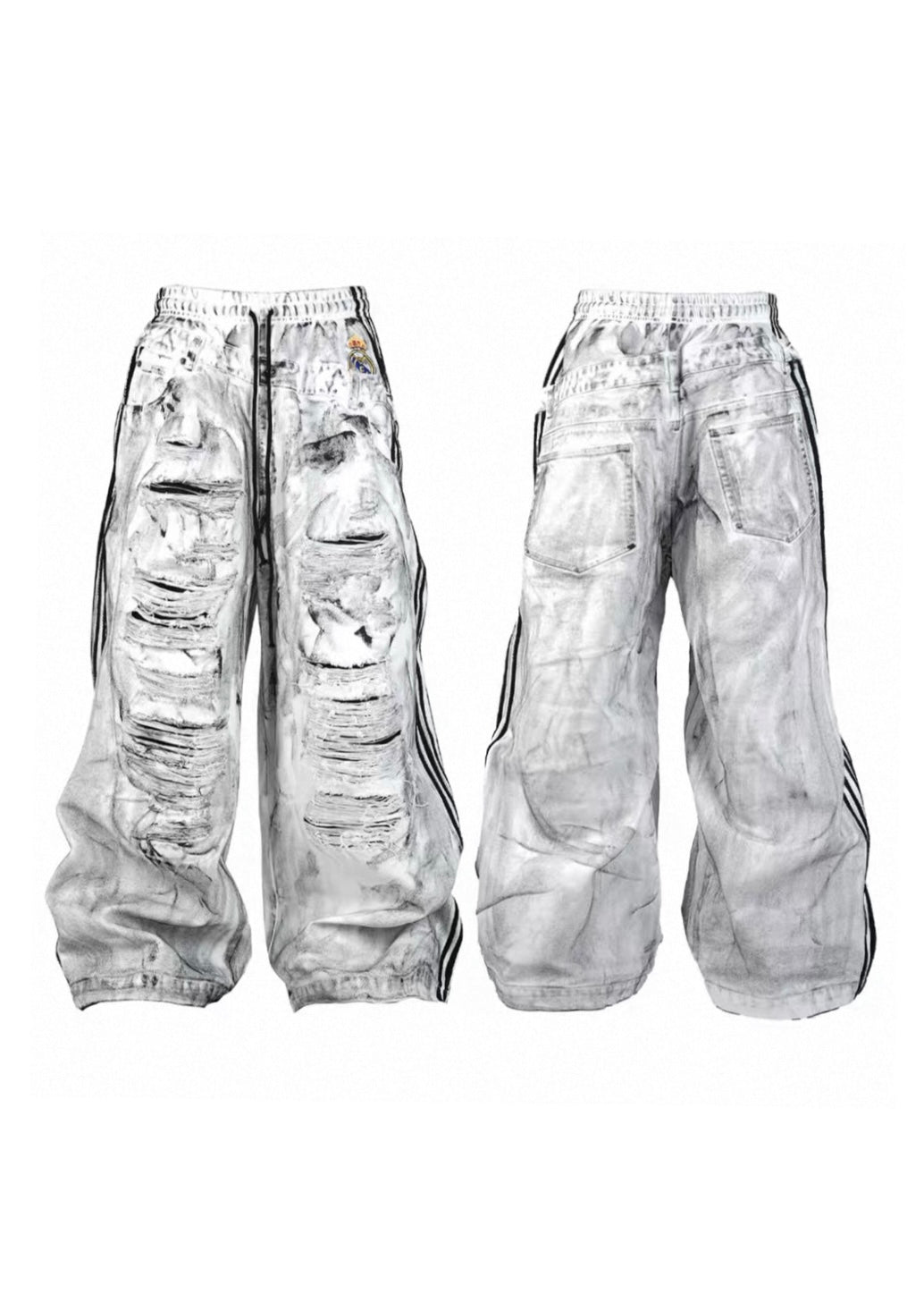 Layered Distressed Mesh Baggy Pants
