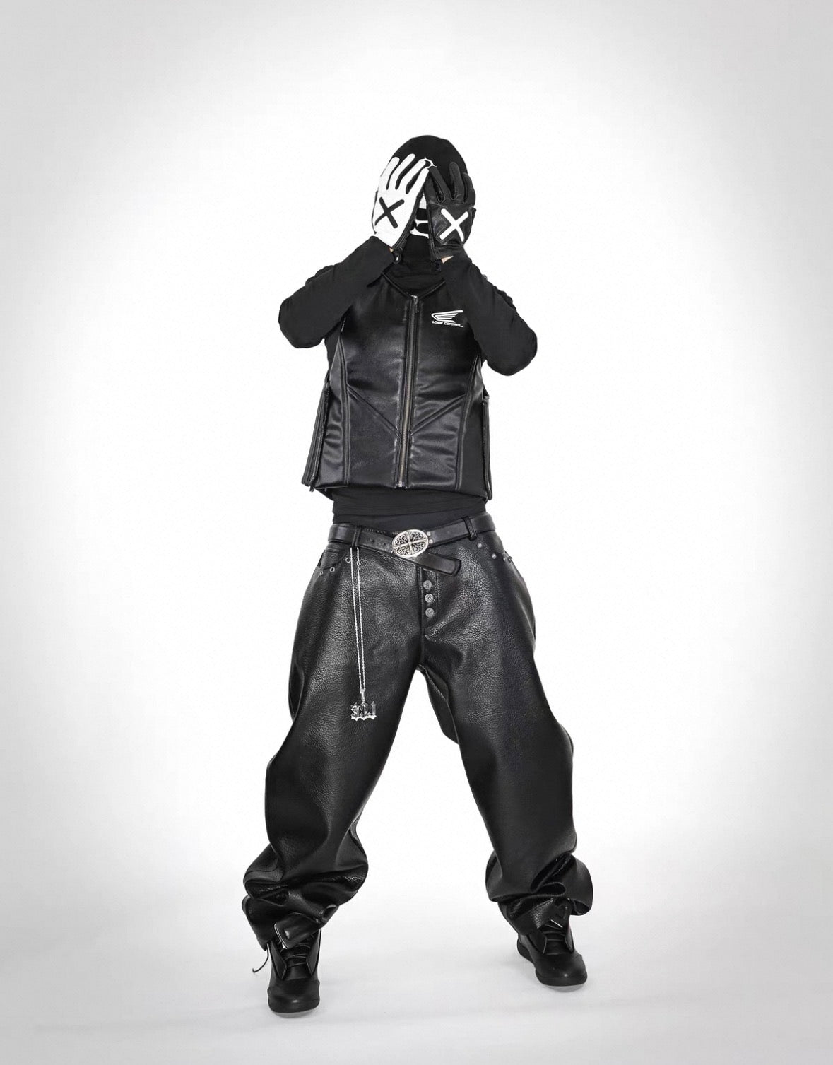 LOSECONTROLEDGE PU leather Wide Pants