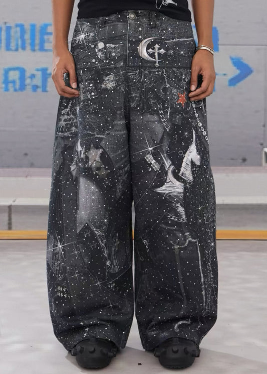 DND4DES Line Stone Print Distressed Denim Jeans