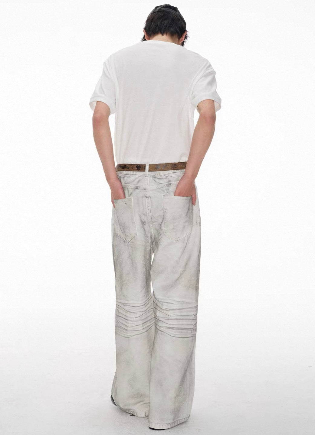 JCAESAR Distressed White Wide-Leg Denim