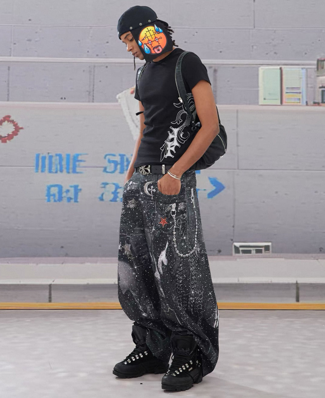 DND4DES Line Stone Print Distressed Denim Jeans