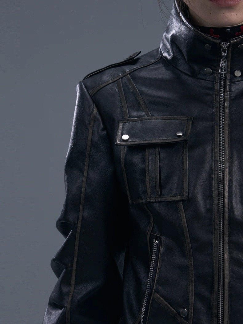 FRUSTRATION GARDEN Cropped PU leather Jacket