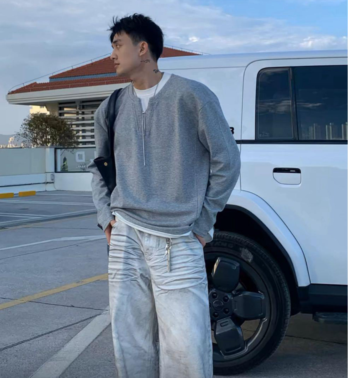 JCAESAR Distressed White Wide-Leg Denim