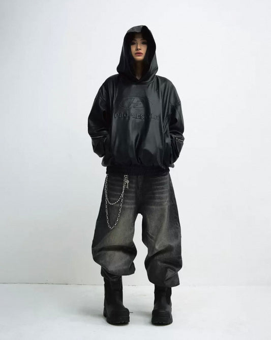 PERSONSOUL PU Leather Hoodie