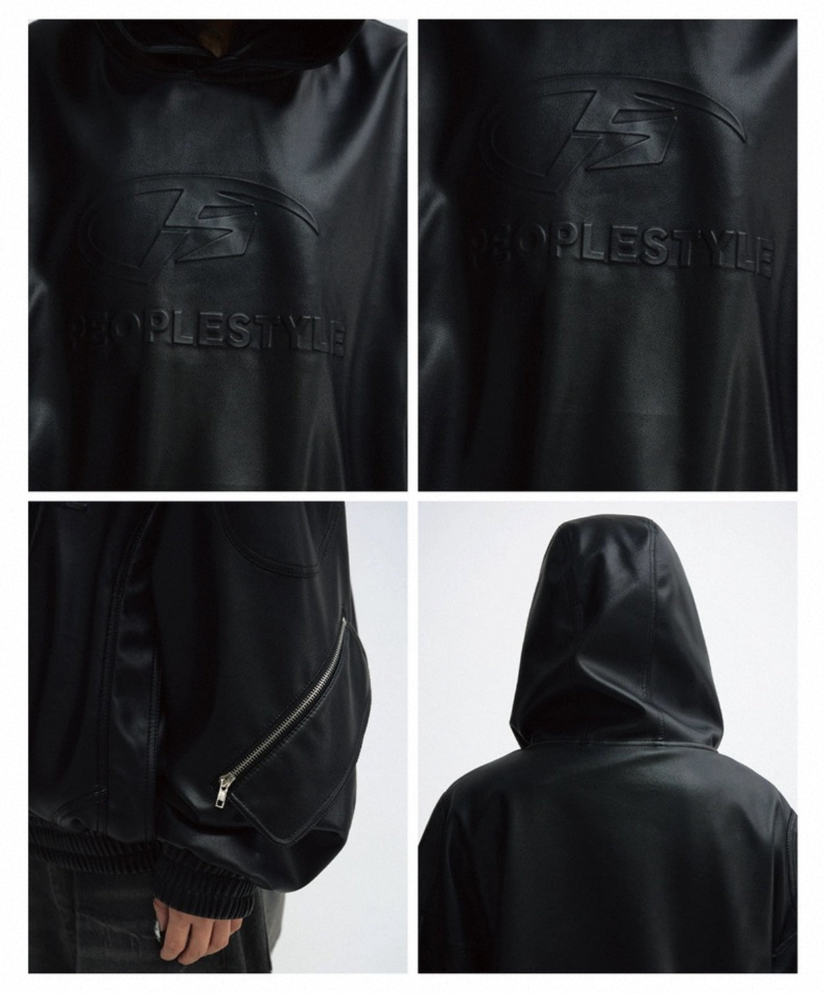 PERSONSOUL PU Leather Hoodie