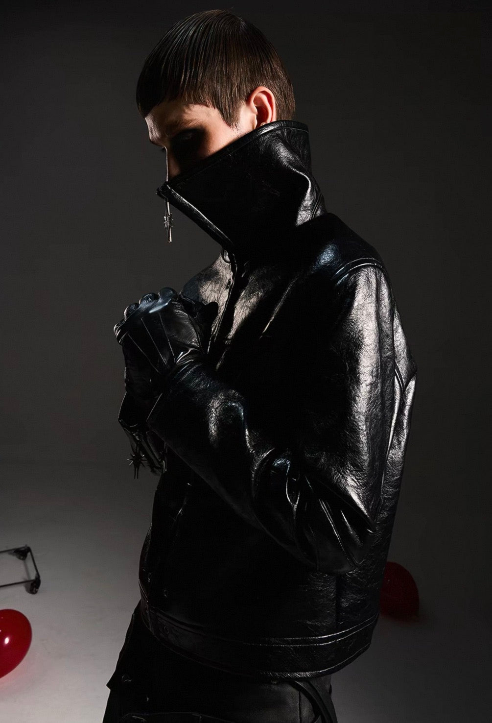 DARKRTPTS High Neck PU Lether Jacket