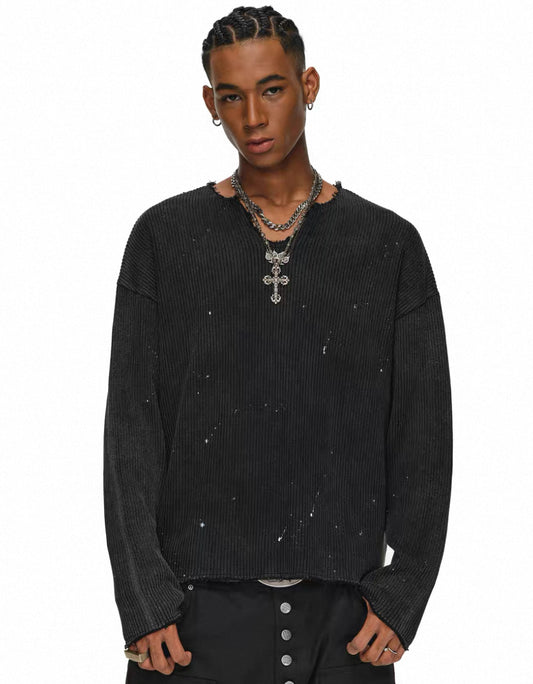 ANTIDOME Distressed Paint  Knit Sweater