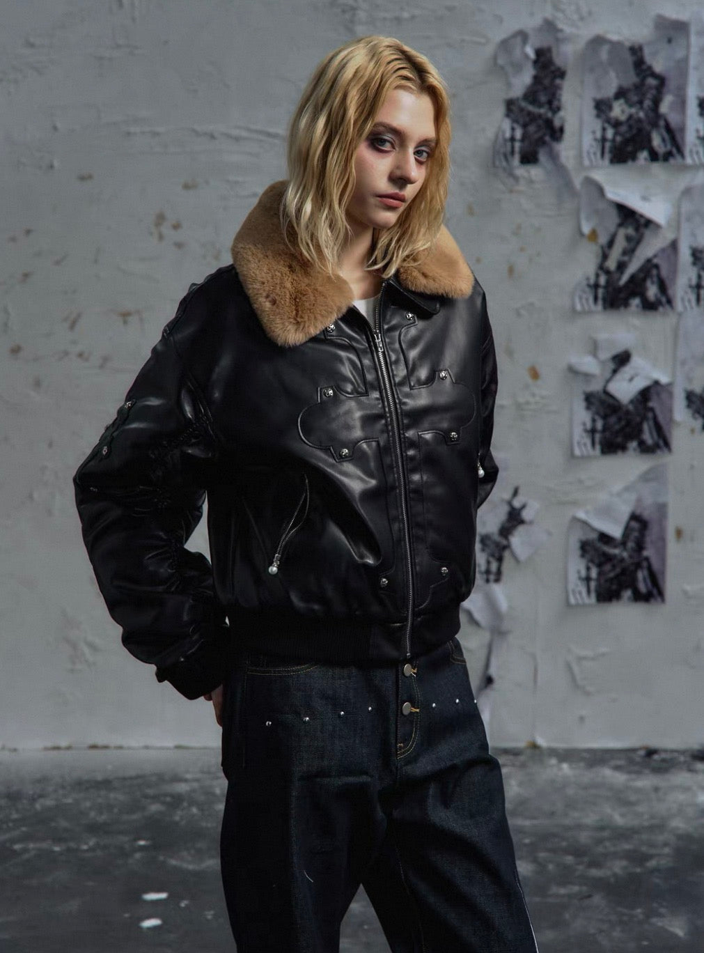 PAIKI PU Leather Bomber Jacket