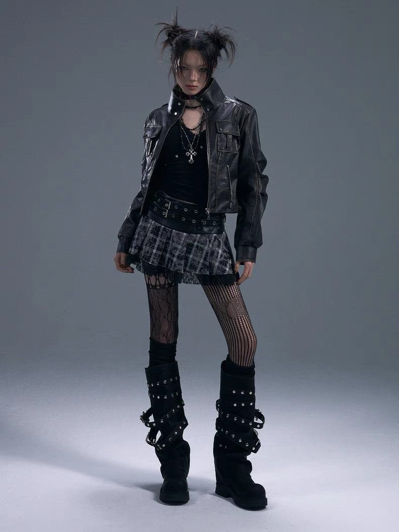 FRUSTRATION GARDEN Cropped PU leather Jacket