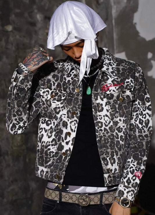 TGFCLUB Leopard Denim Jacket