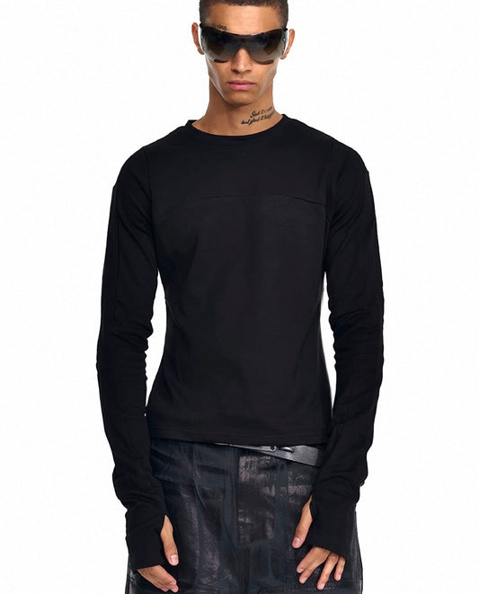 Cross Panel Fitted Long Sleeve T-Shirt