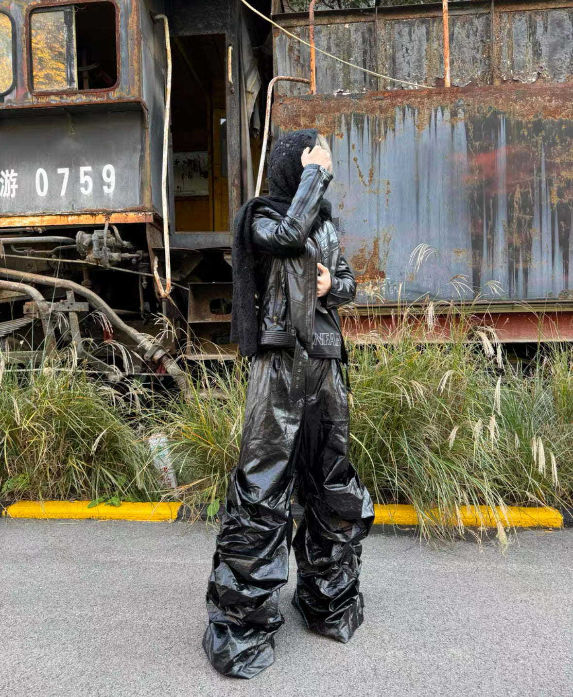 STARTEXCEEDEND Pleats Wide Leather Pants