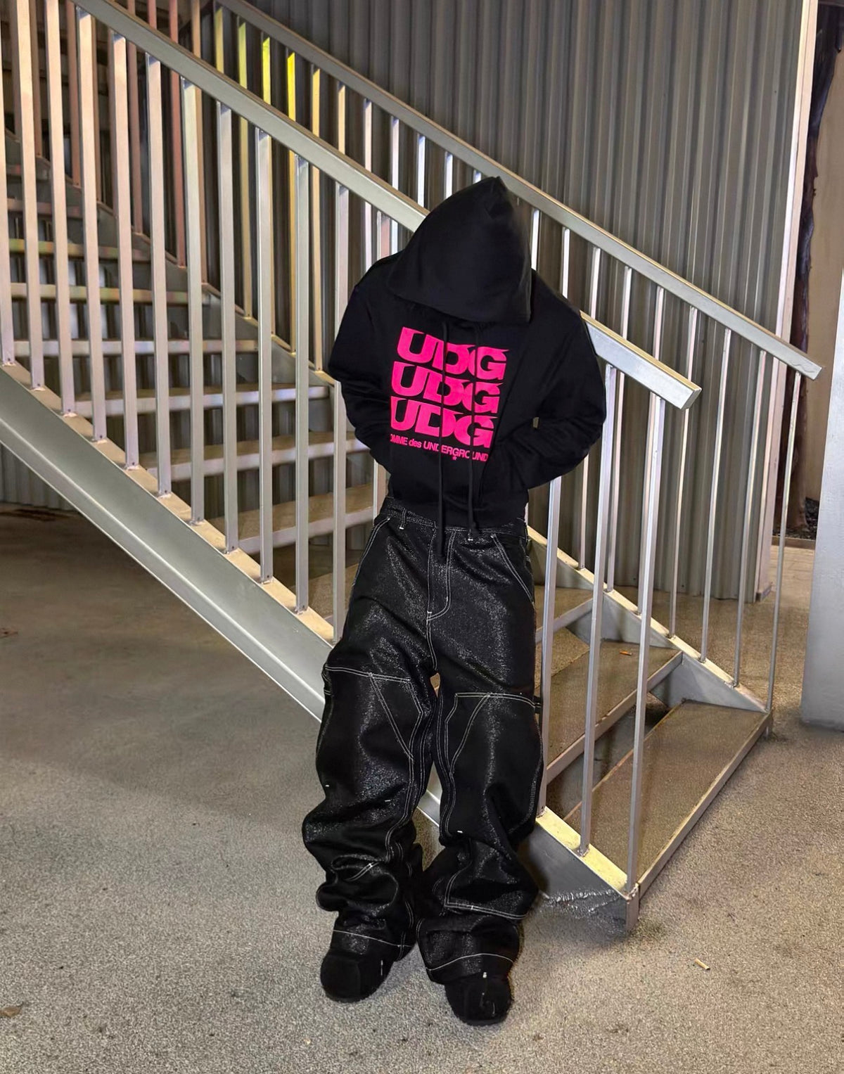 Pink UDG Logo Black Cropped Pullover Hoodie
