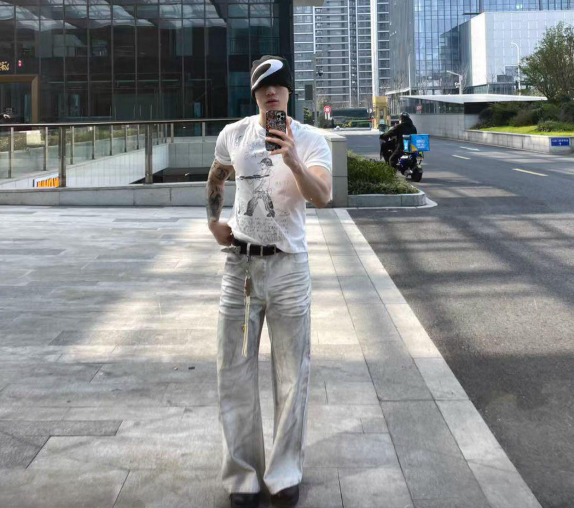 JCAESAR Distressed White Wide-Leg Denim