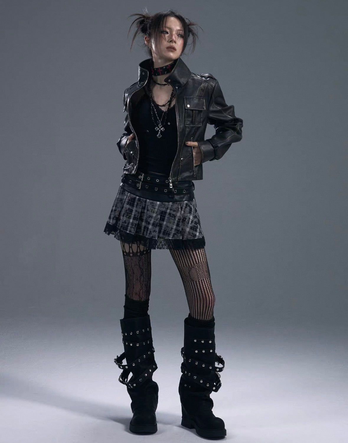 FRUSTRATION GARDEN Cropped PU leather Jacket