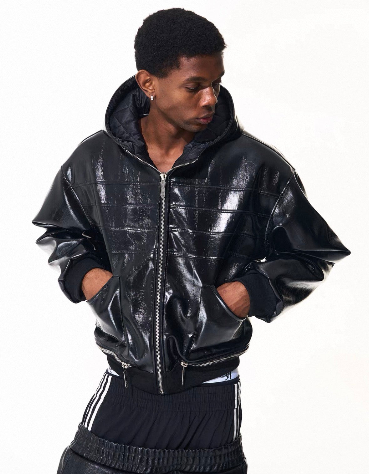 FOURTH3EX PU Leather Short Jacket