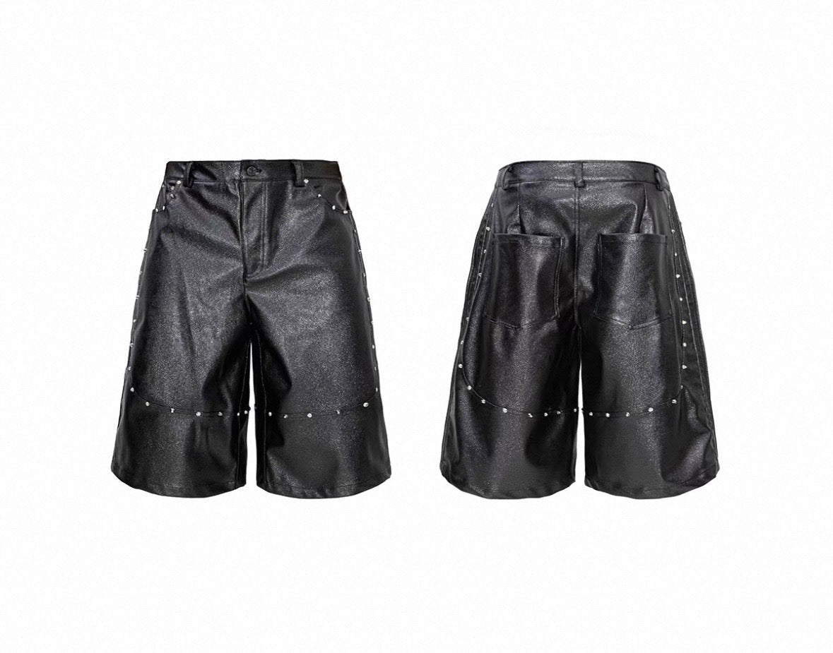 LOSECONTROLEDGE PU Leather Long Half Pants