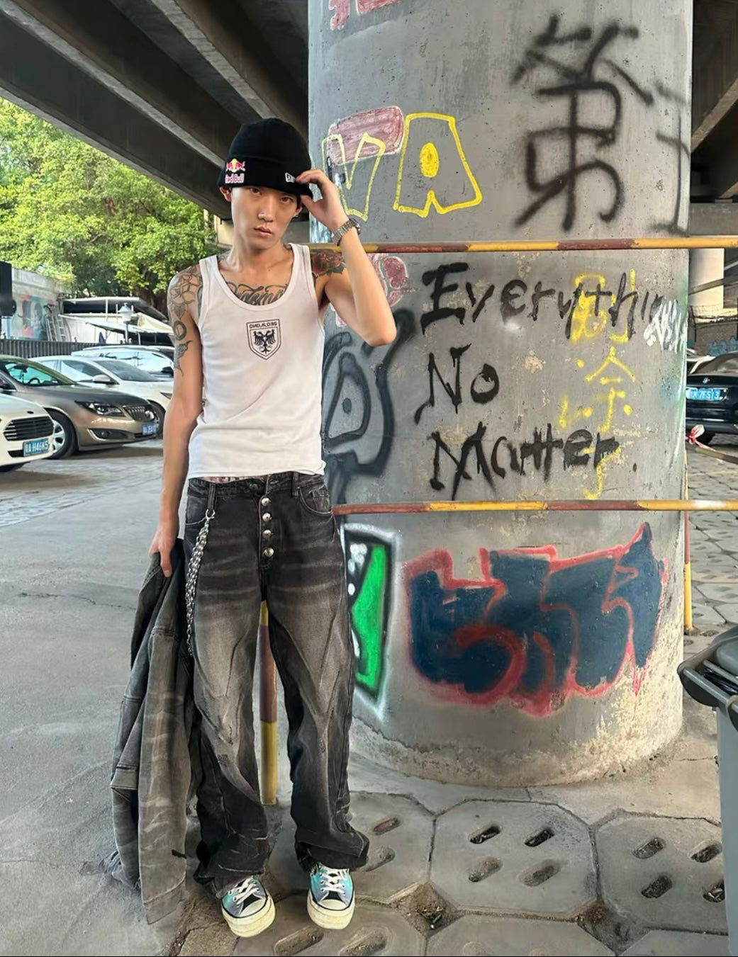 NO E MOSEN Washed Black Baggy Jeans