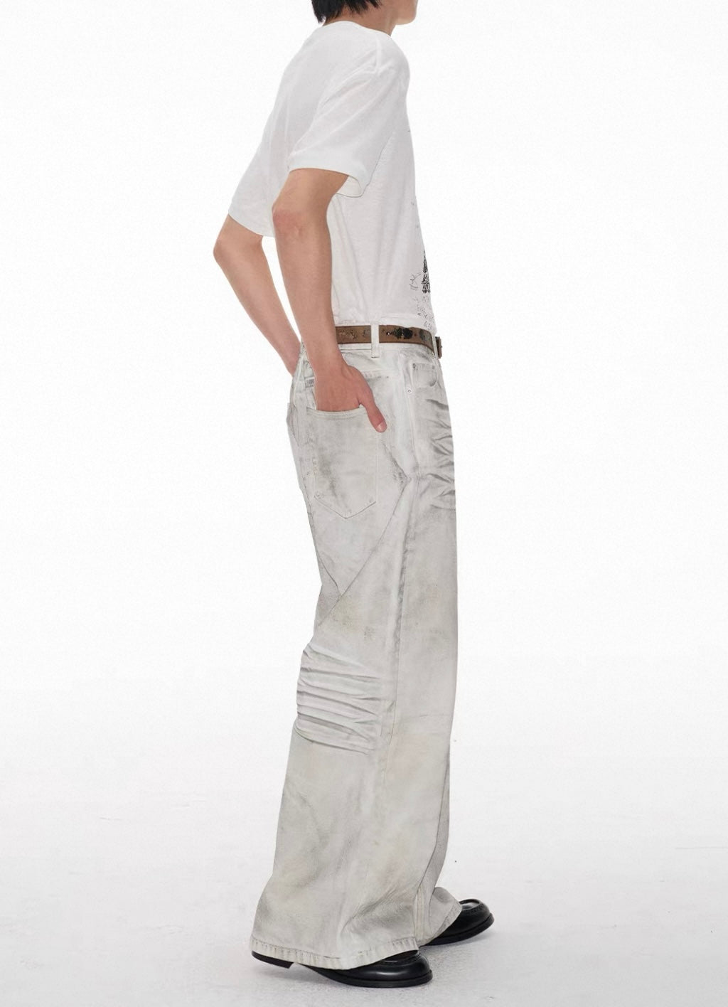 JCAESAR Distressed White Wide-Leg Denim