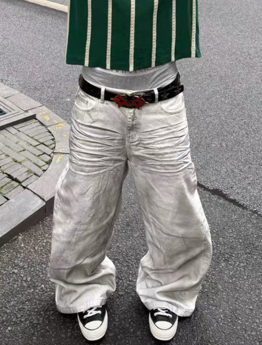 JCAESAR Distressed White Wide-Leg Denim