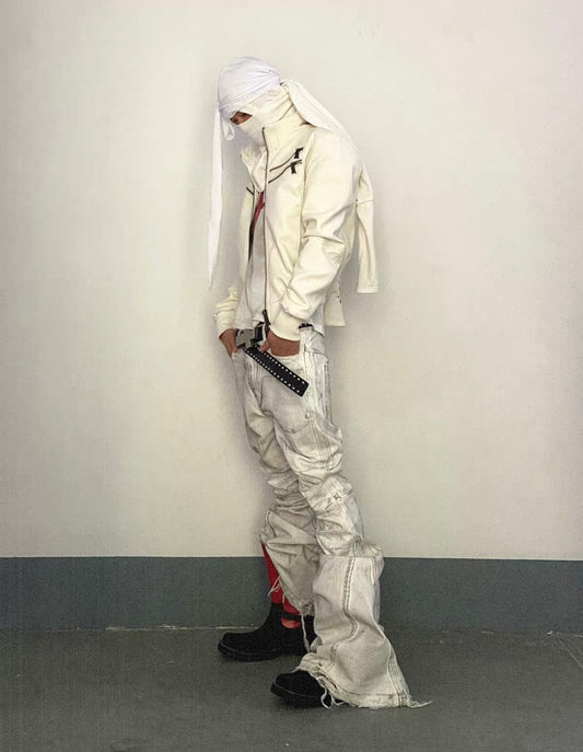 Destroyed Waxed Flared Jeans