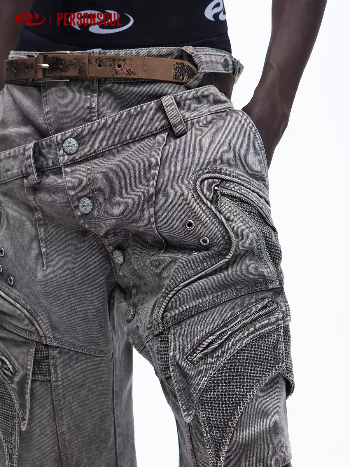 Double Waist Washed Wide Cargo Pants