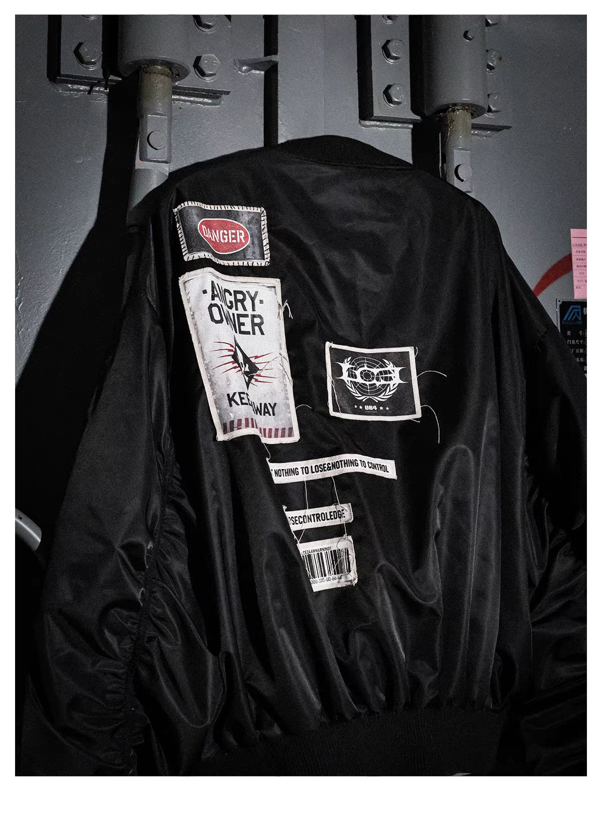 Warning Label Patch Oversized Padded Bomber Jacket