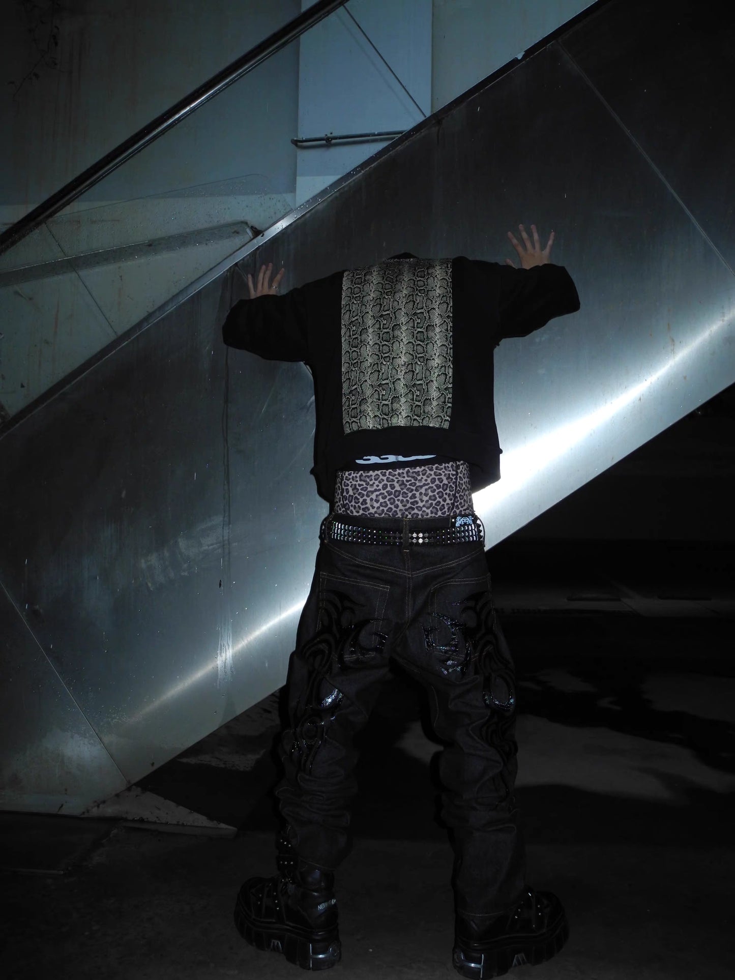 Snakeskin Pattern Back Panel Washed Cropped Hoodie